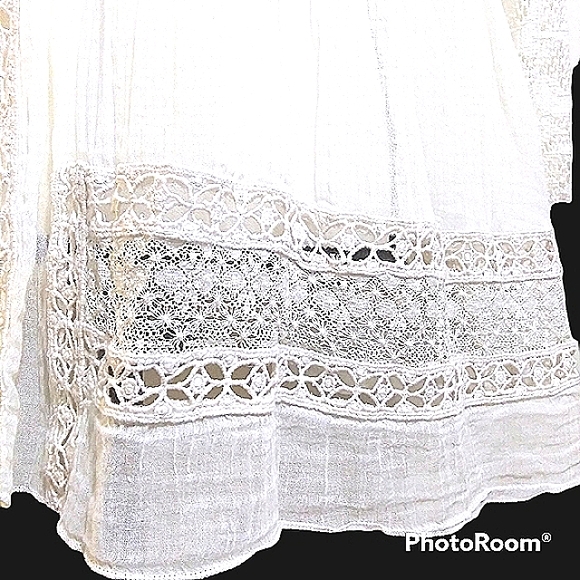 FP ONE IVORY/CREAM CRINKLE COTTON SUMMER CARDIGAN LACE CROCHET SINGLE BUTTON - Picture 9 of 10